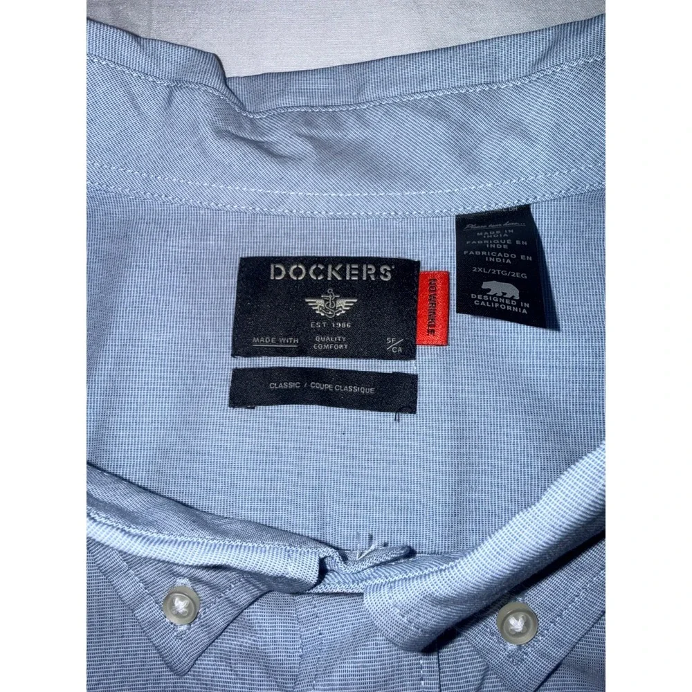 Dockers Mens 2XL Short Sleeve Button Down Shirt Blue No Wrinkle Classic Fit New - Picture 5 of 8